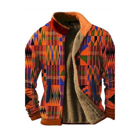 3d Printed Autumn And Winter Patchwork Pattern Casual Jacket Men